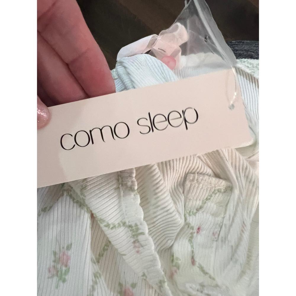 Como Sleep Women 3 Piece Pajama Set Floral Ribbed Cami Shorts Pants White Small - Picture 3 of 4